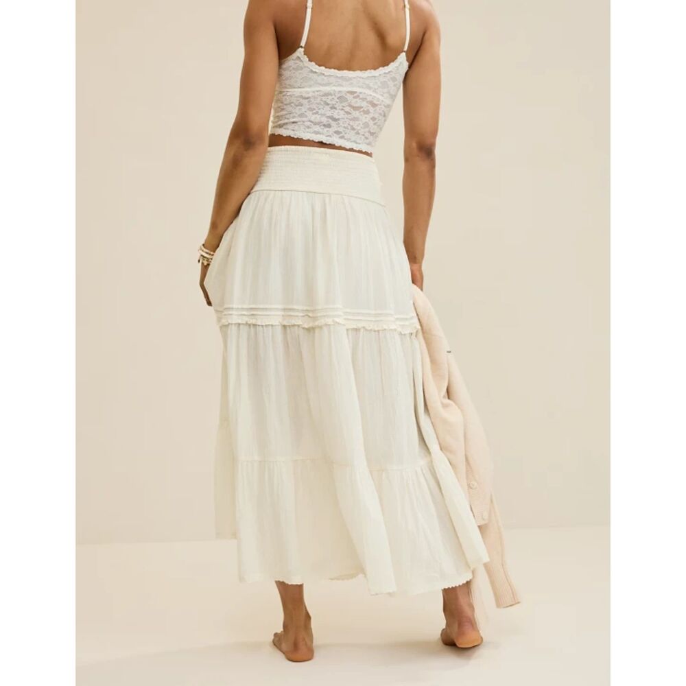 Aerie Boho Button Romantic Cottagecore Dainty Peasant Gipsy Lace Maxi Skirt L - Picture 7 of 7